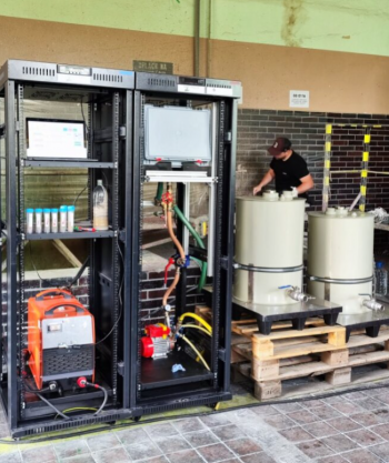 Operational electrochemical field setup taken during the preparation at paint factory